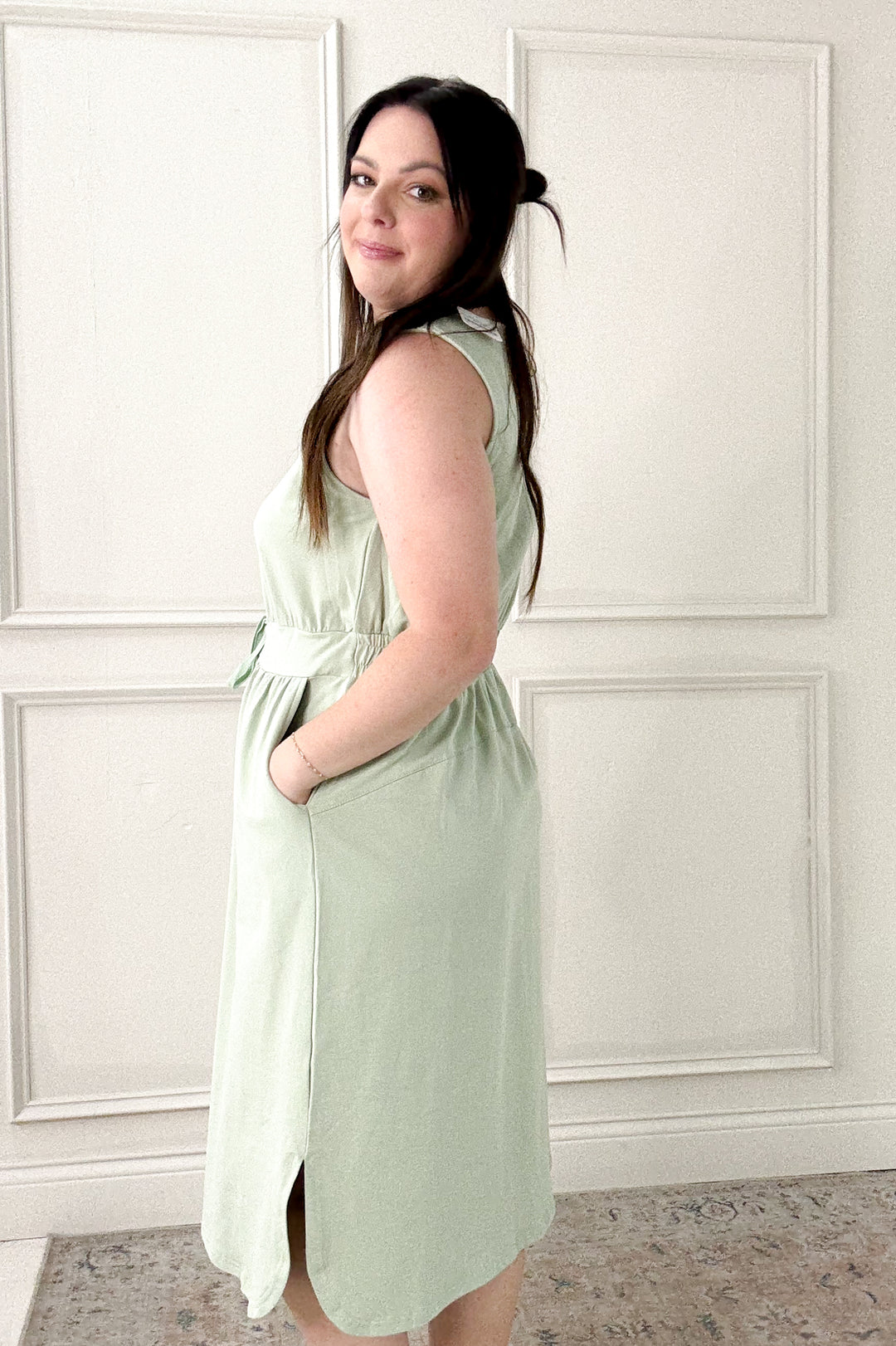 Cotton French Terry Side Slit Midi Dress