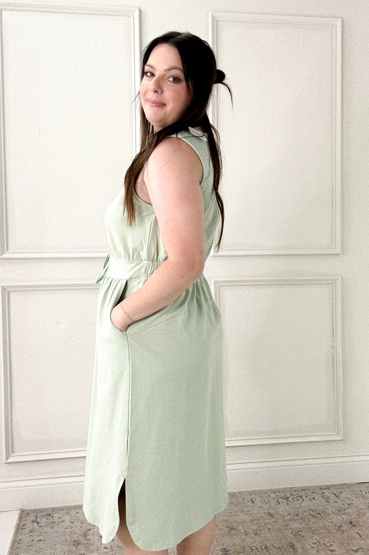 Cotton French Terry Side Slit Midi Dress