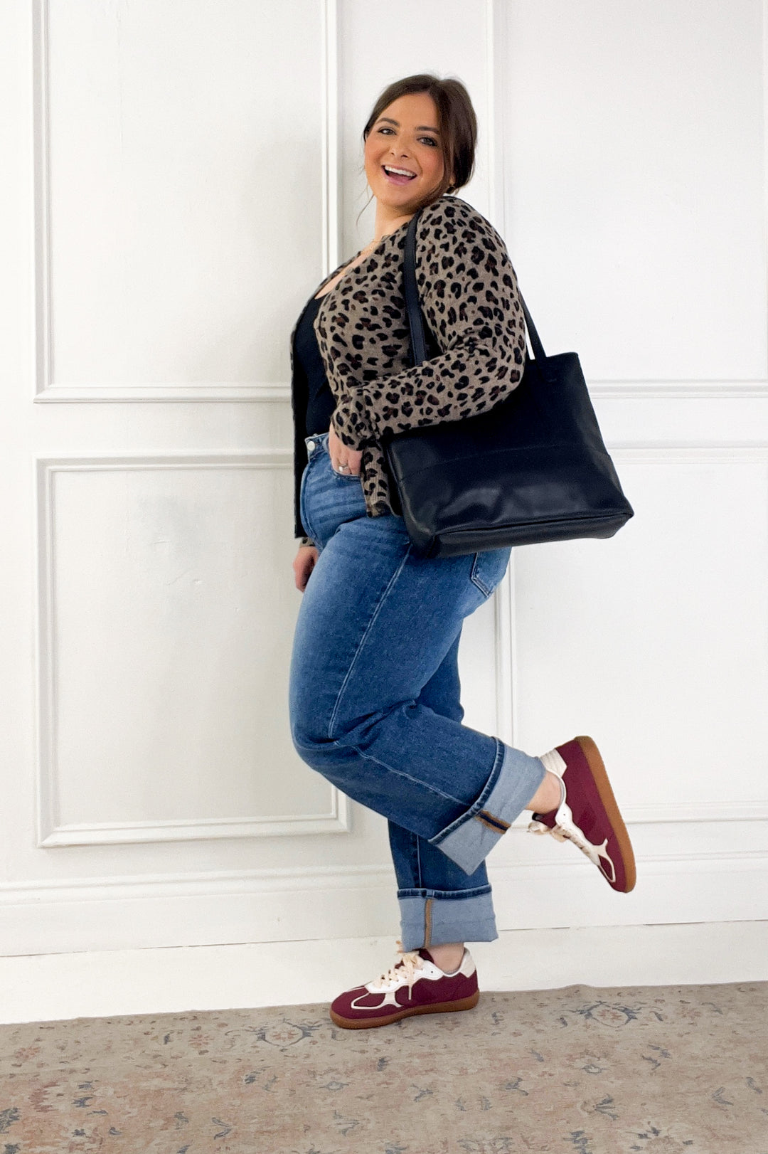 Stretchy Leopard Printed Sweater Cardigan