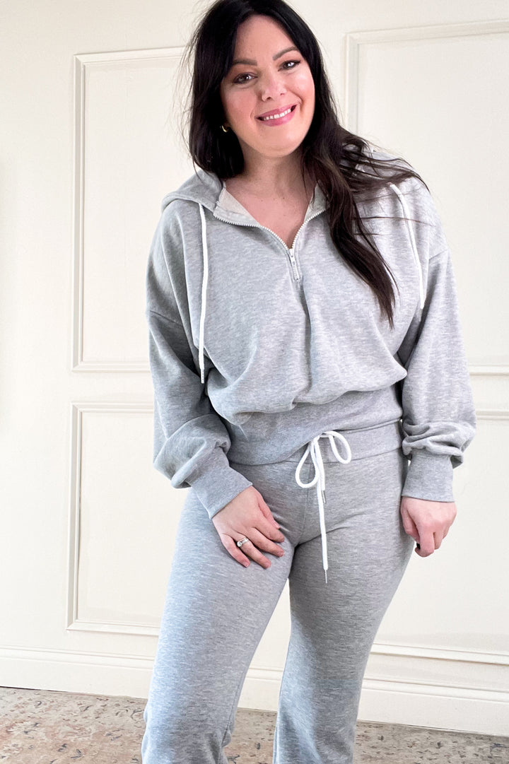 Crop Hooded Pullover & Wide Leg Drawstring Pants Set