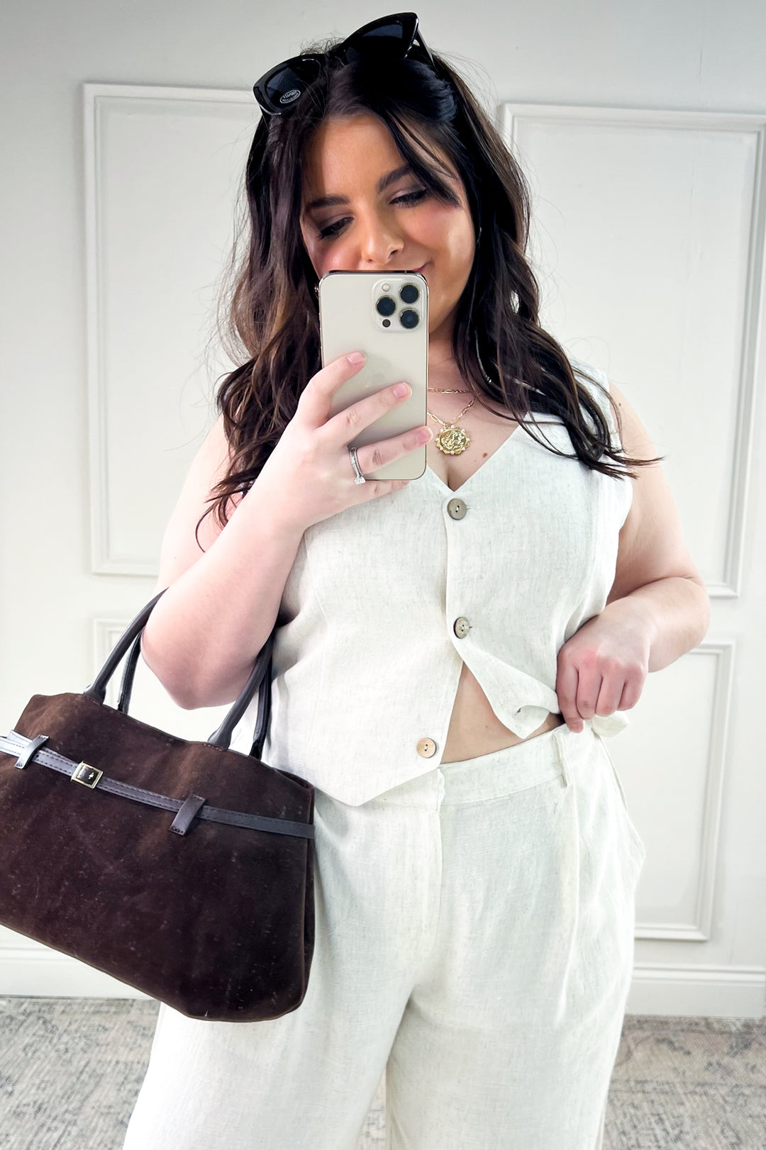 Linen Cropped Button Down Vest