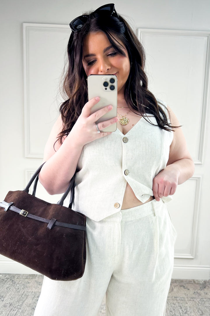 Linen Cropped Button Down Vest