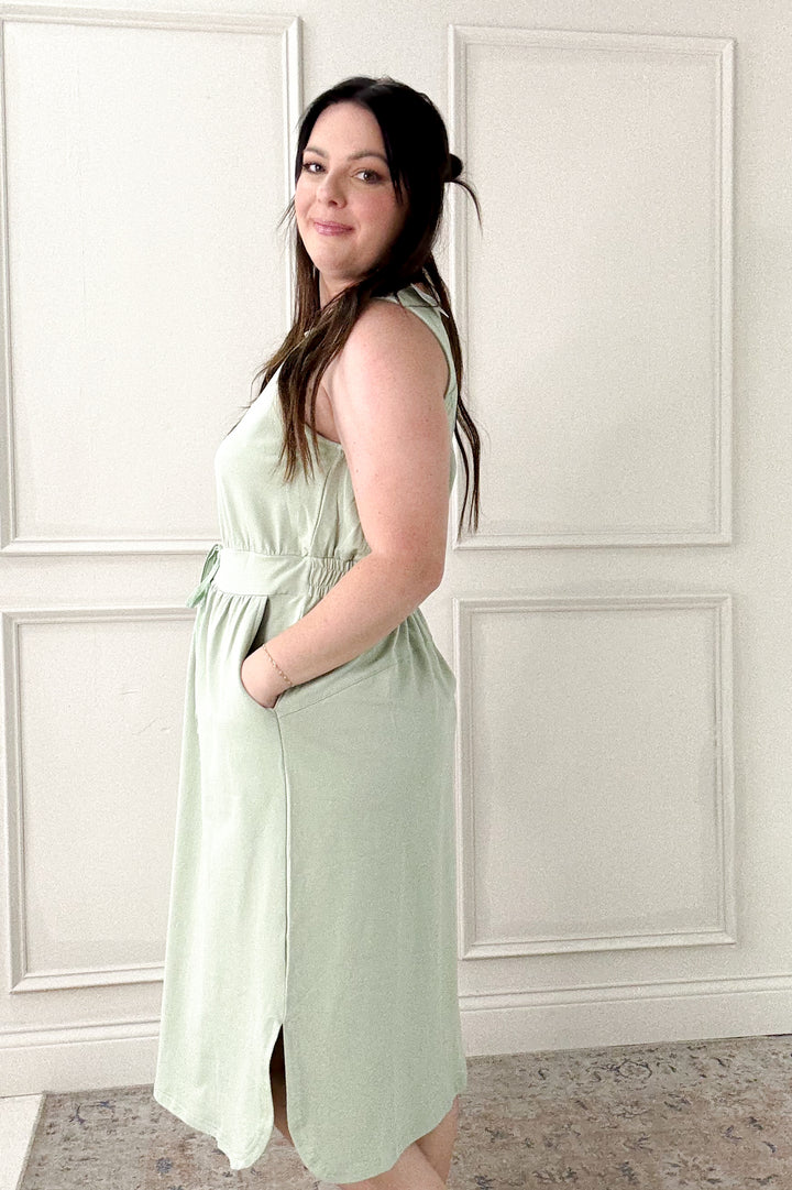 Cotton French Terry Side Slit Midi Dress