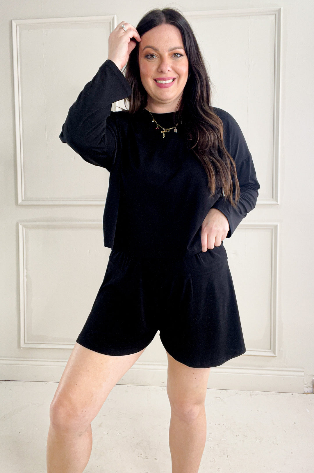 Cool Touch Knit Top & Flare Shorts Set