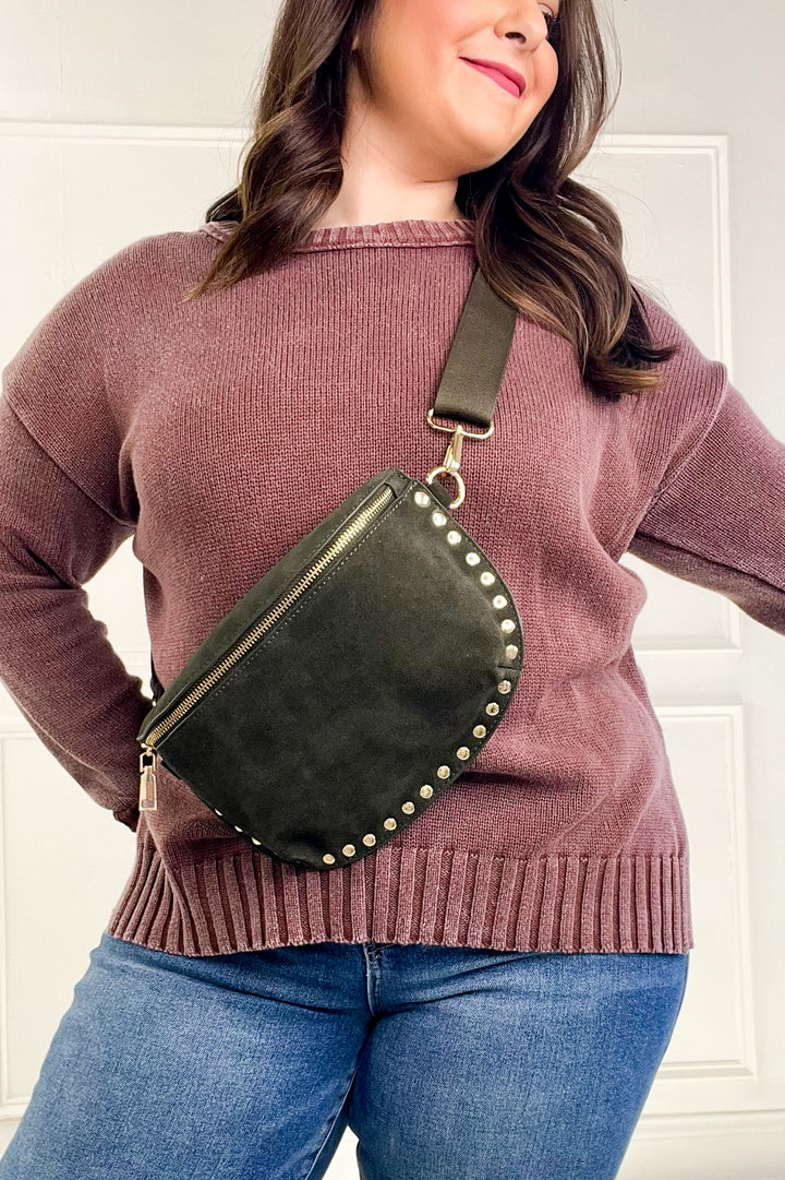 Suede Studded Crossbody Sling Bag