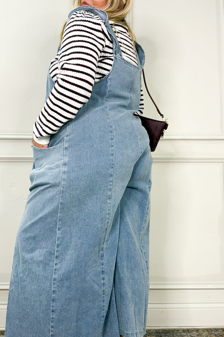 Flutter Sleeve Pintuck Denim Curvy Jumpsuit