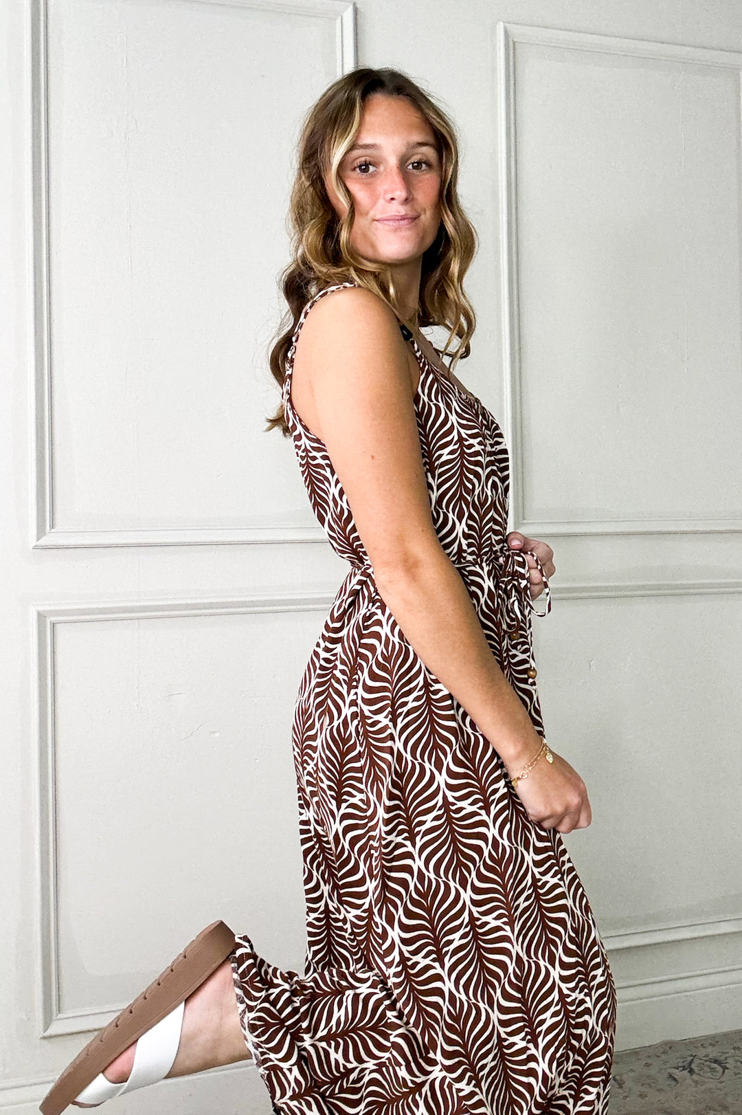 Adjustable Strap Geo Print Maxi Dress