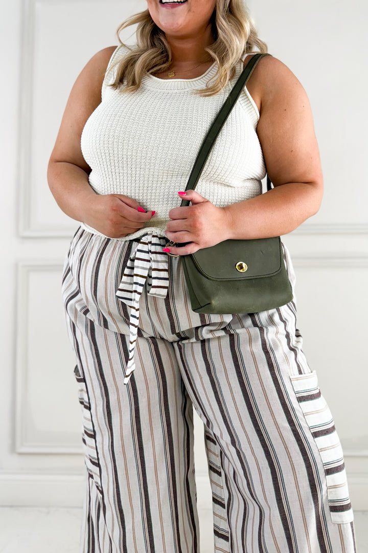 Striped Wide Leg Palazzo Curvy Pants