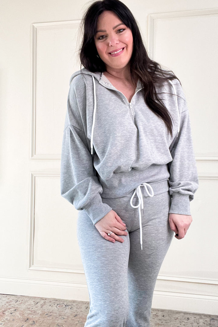Crop Hooded Pullover & Wide Leg Drawstring Pants Set