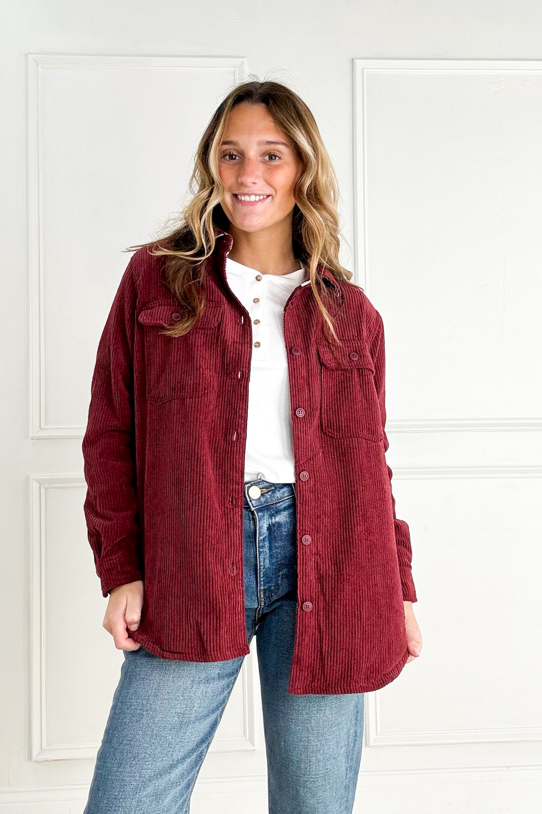 Plaid Lined Corduroy Flannel Shacket