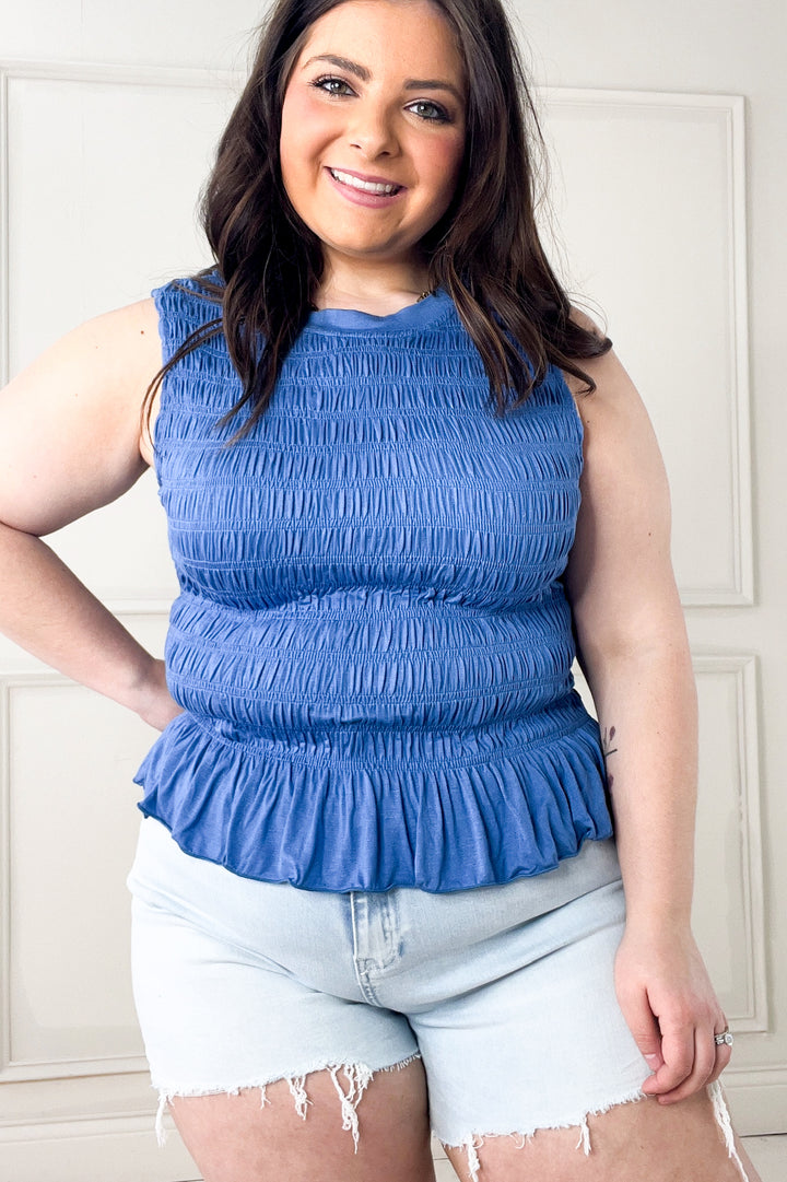 Smocked Ruffle Hem Knit Tank Top
