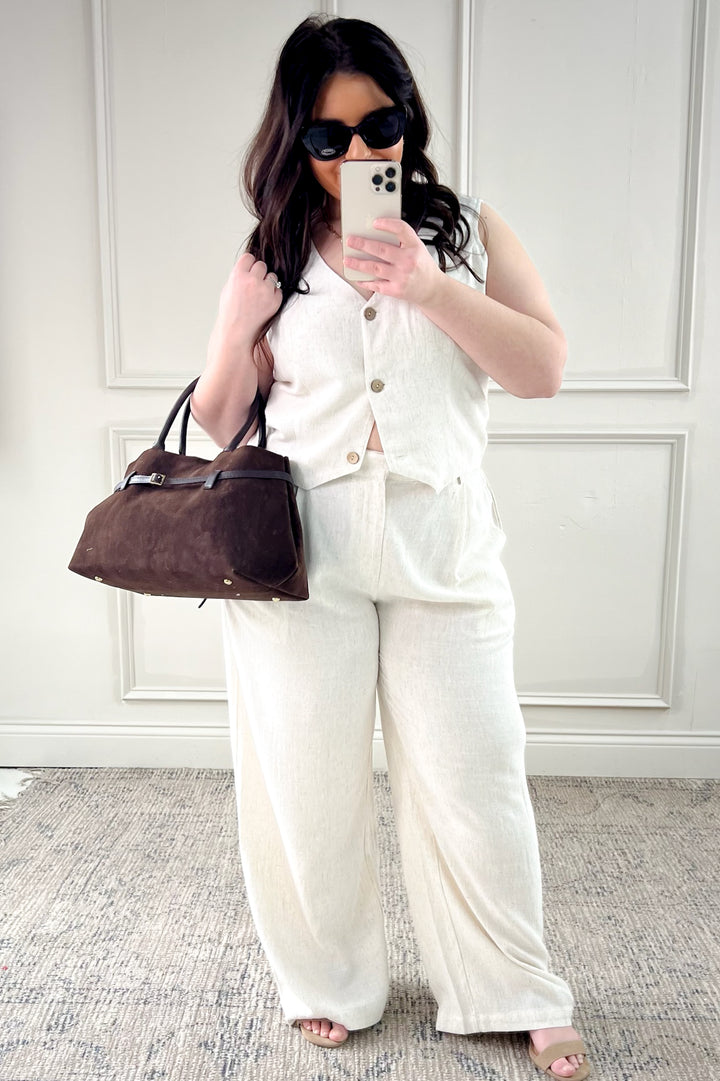 Linen Cropped Button Down Vest