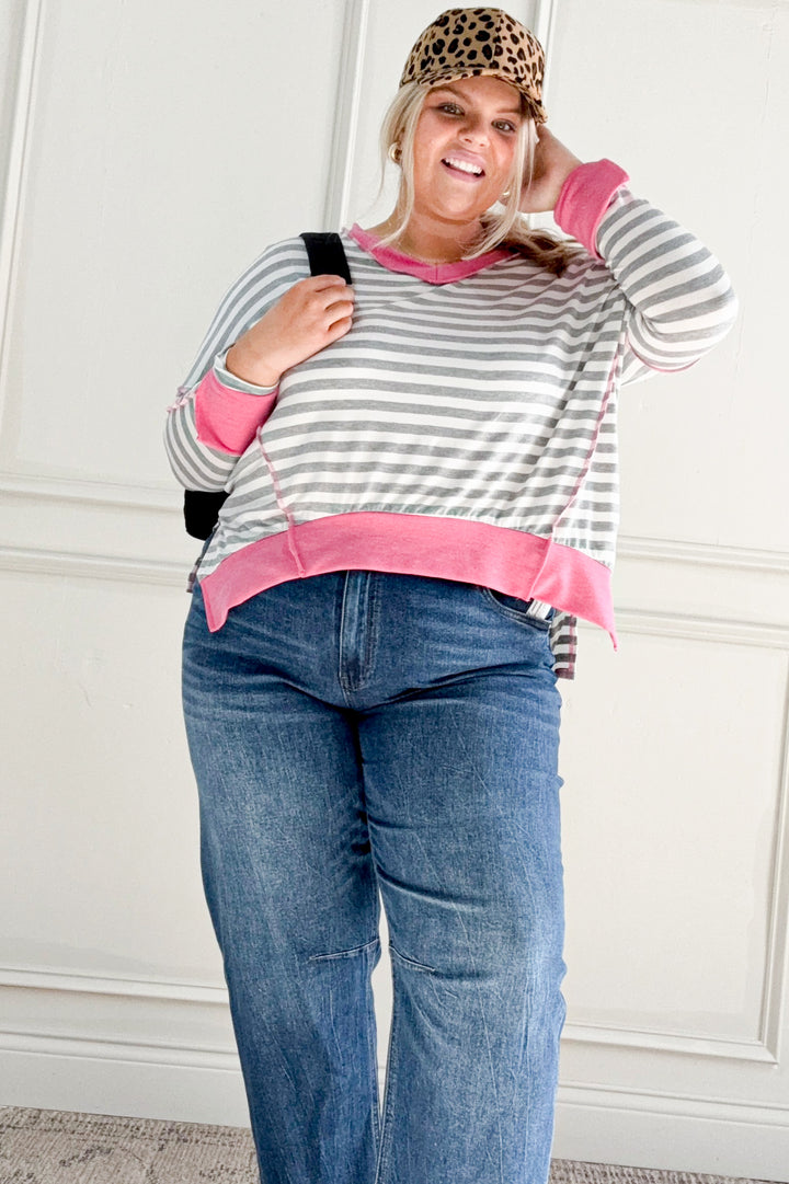 Drop Shoulder Hi Low Long Sleeve Curvy Top