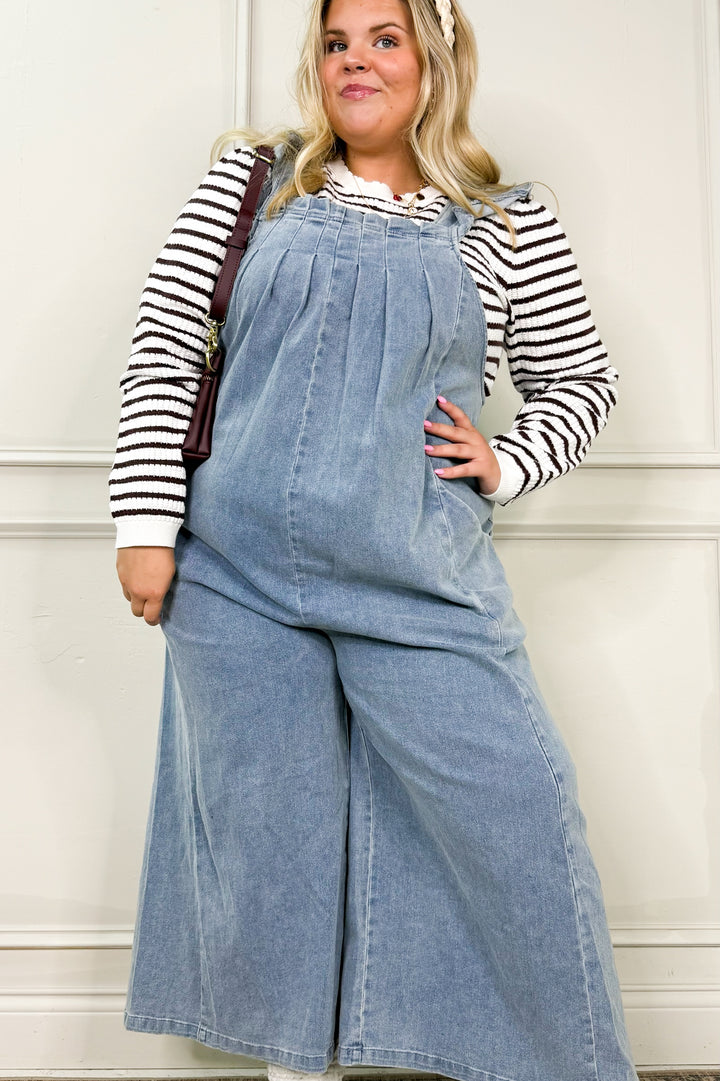 Flutter Sleeve Pintuck Denim Curvy Jumpsuit