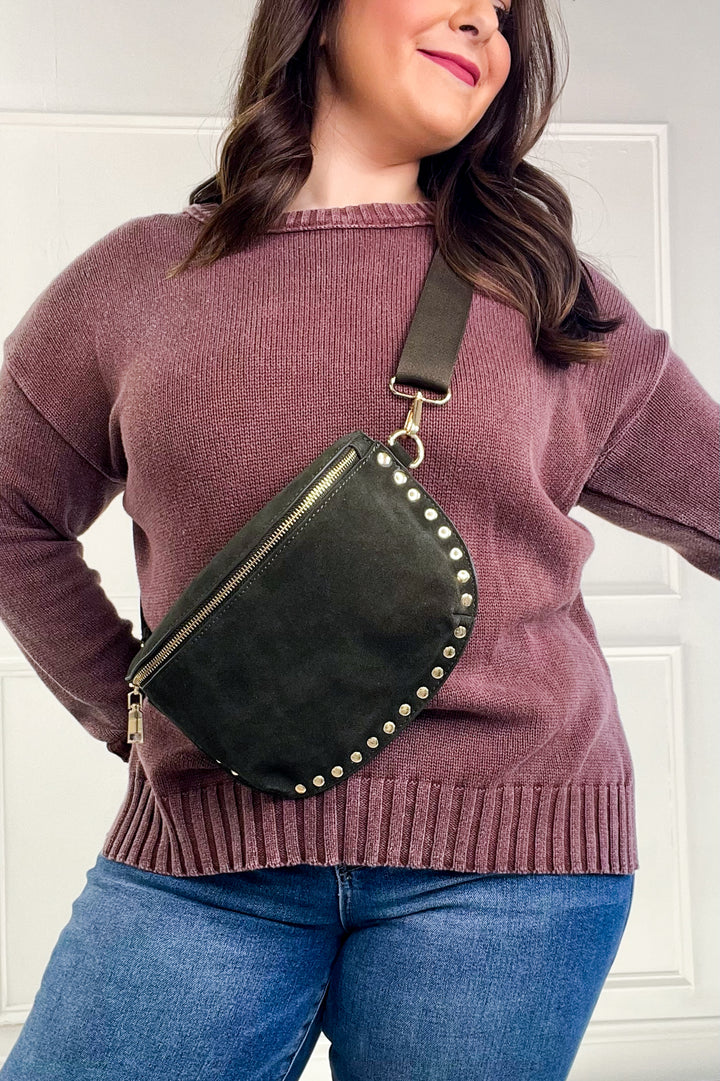 Suede Studded Crossbody Sling Bag