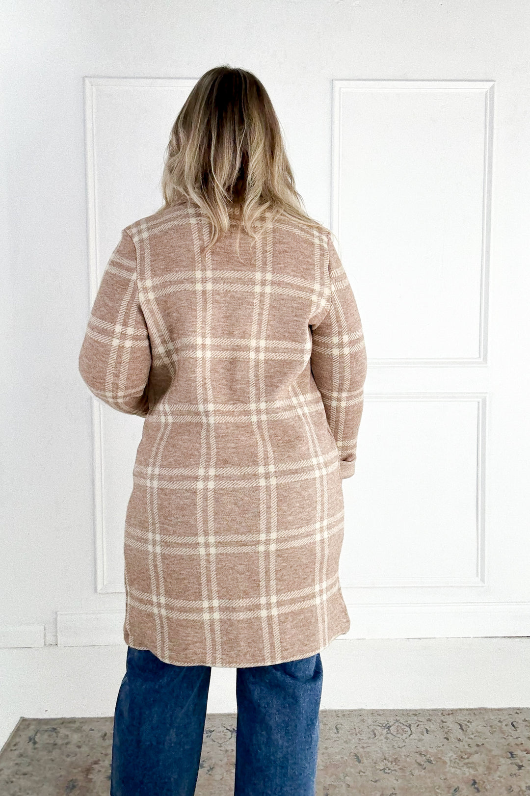 Kenzie Lapel Plaid Longline Coat