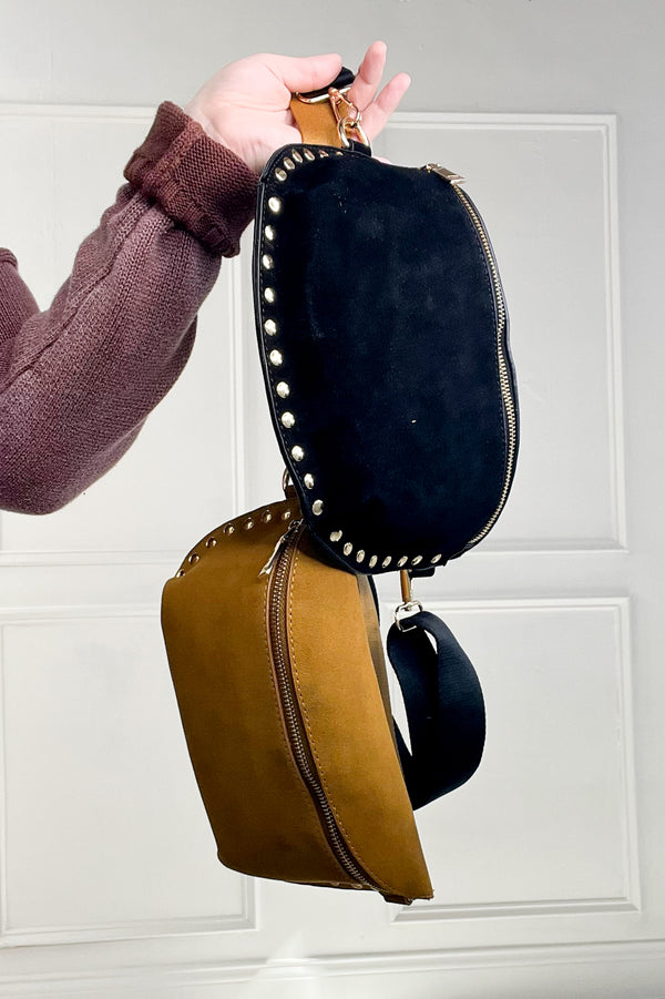 Suede Studded Crossbody Sling Bag