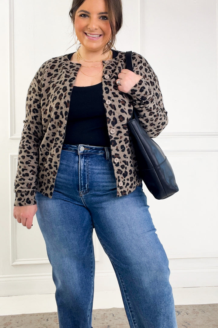 Stretchy Leopard Printed Sweater Cardigan