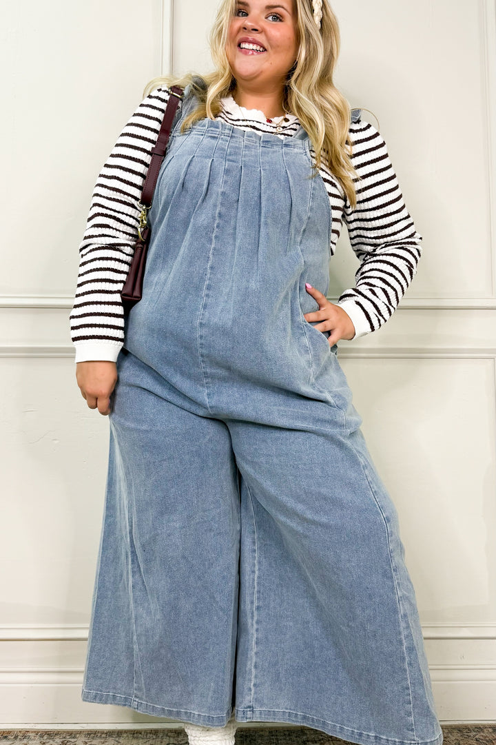 Flutter Sleeve Pintuck Denim Curvy Jumpsuit