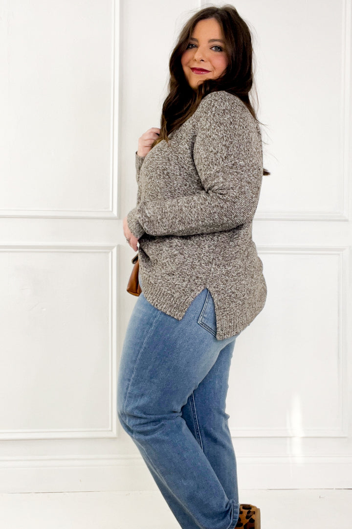 Mock Neck Long Sleeve Marled Boxy Pullover Sweater