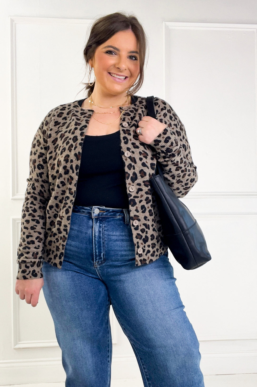 Stretchy Leopard Printed Sweater Cardigan