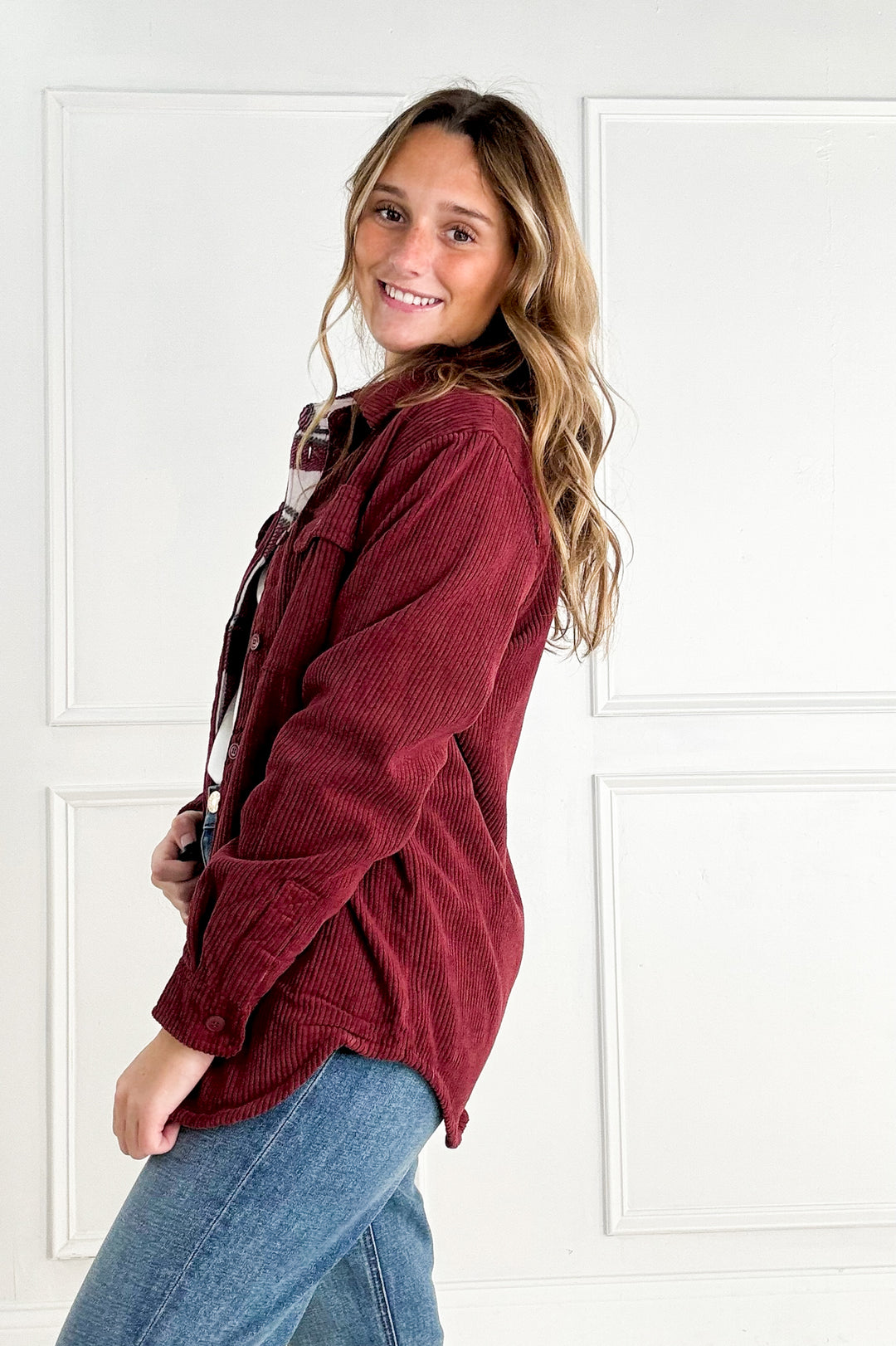 Plaid Lined Corduroy Flannel Shacket