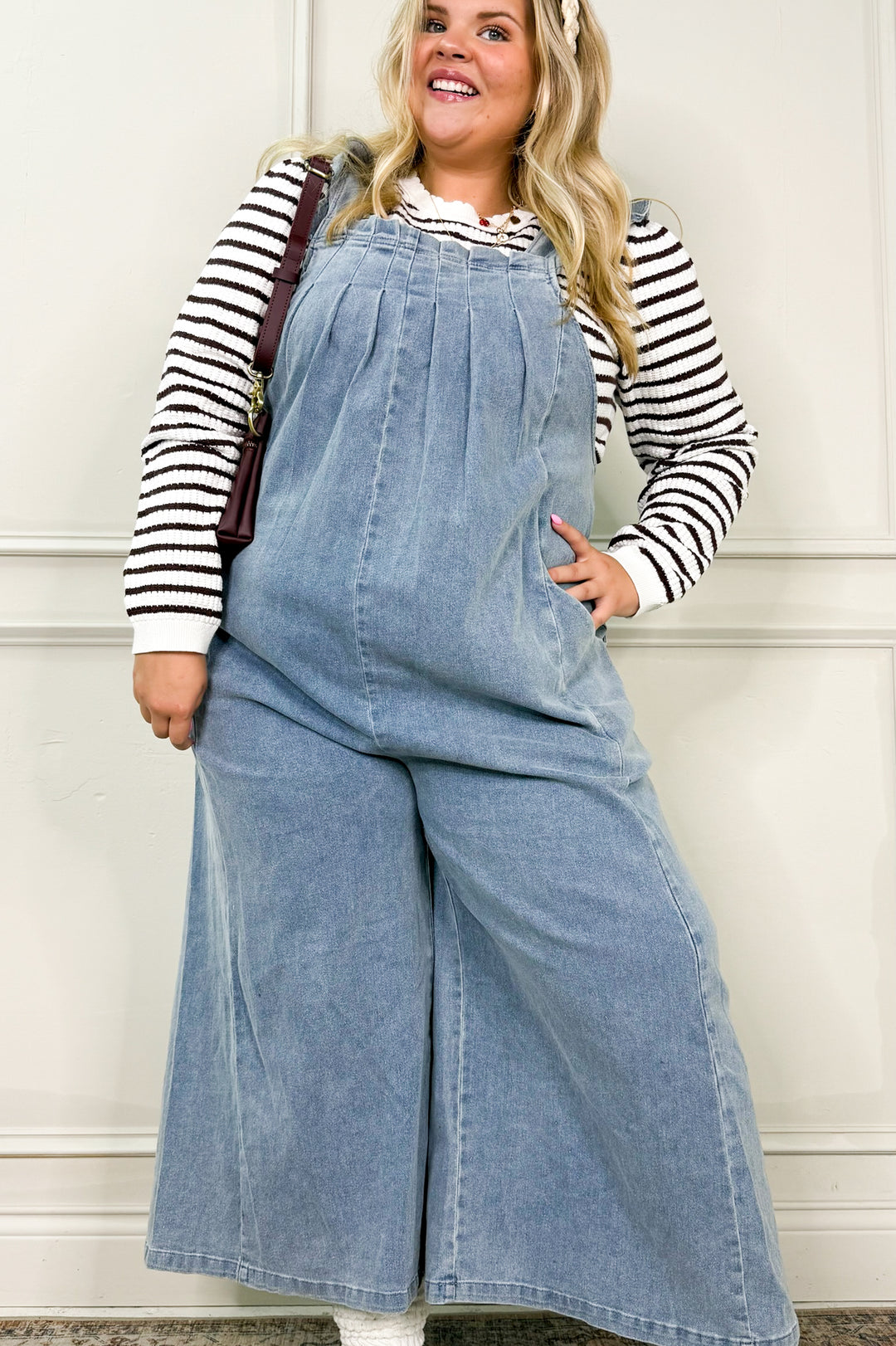 Flutter Sleeve Pintuck Denim Curvy Jumpsuit