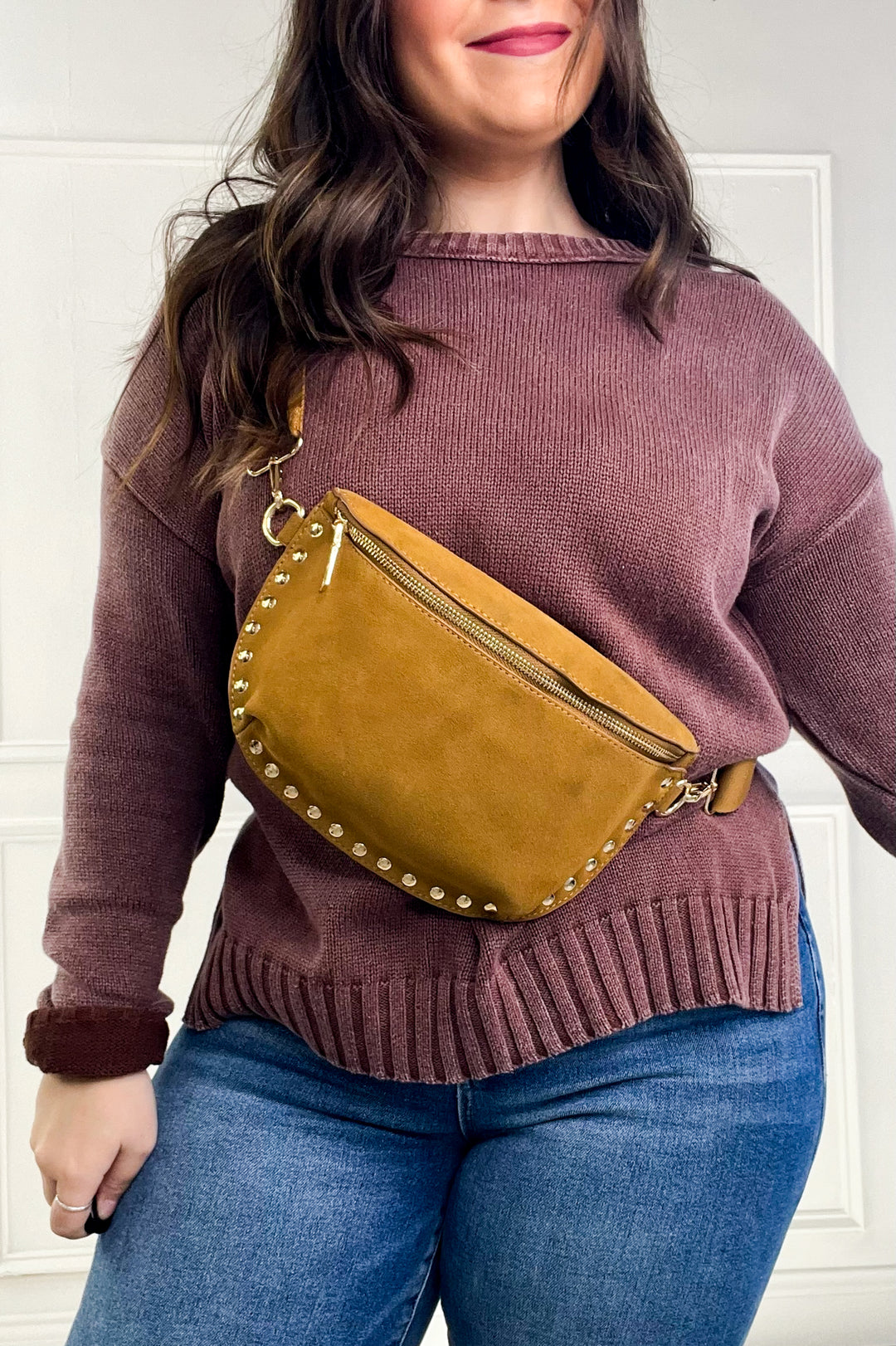 Suede Studded Crossbody Sling Bag