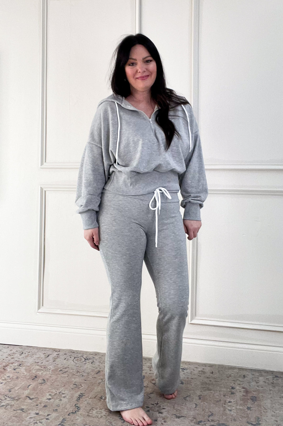 Crop Hooded Pullover & Wide Leg Drawstring Pants Set