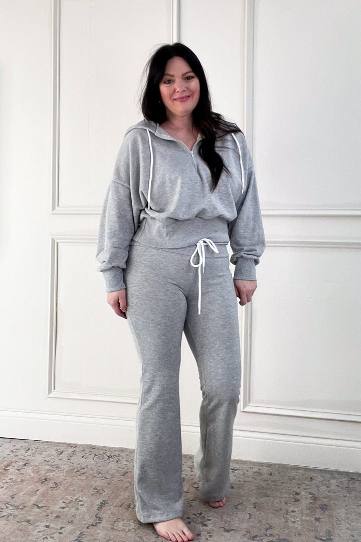 Crop Hooded Pullover & Wide Leg Drawstring Pants Set