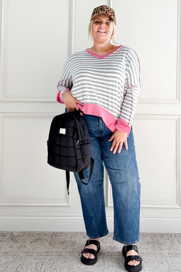 Drop Shoulder Hi Low Long Sleeve Curvy Top