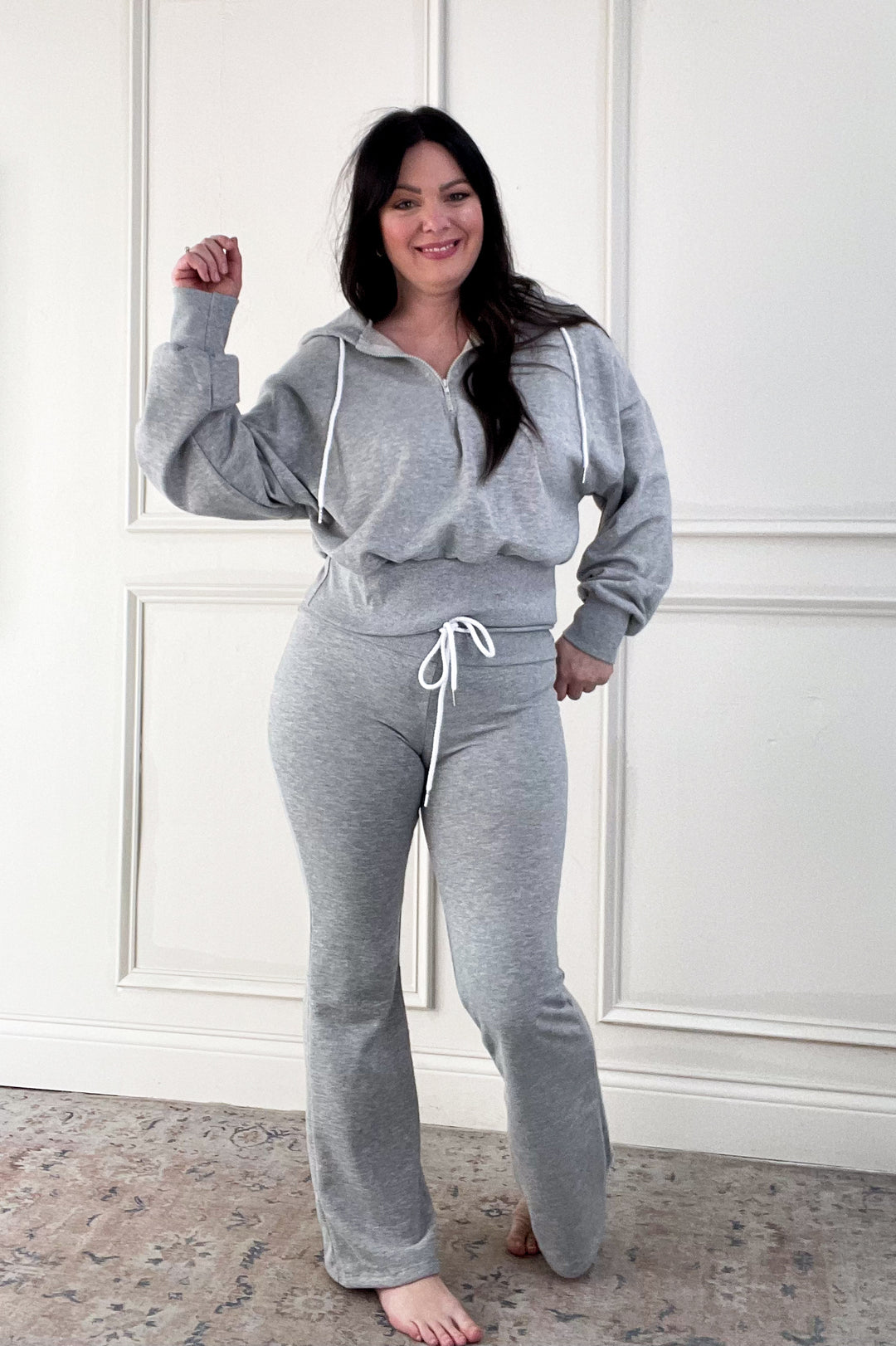 Crop Hooded Pullover & Wide Leg Drawstring Pants Set