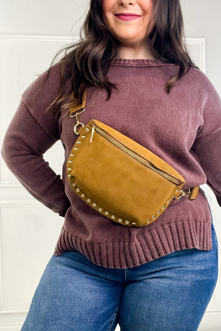 Suede Studded Crossbody Sling Bag