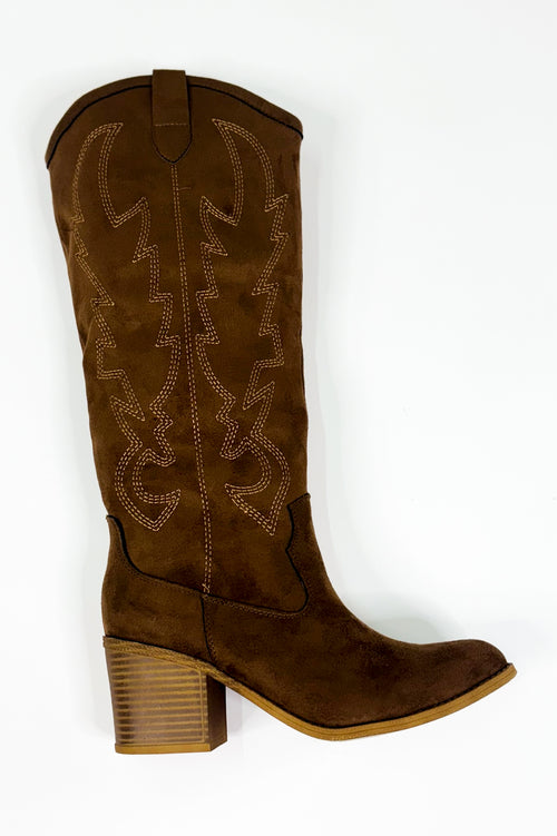 Western Stitch Suede Knee-High Cowboy Boots