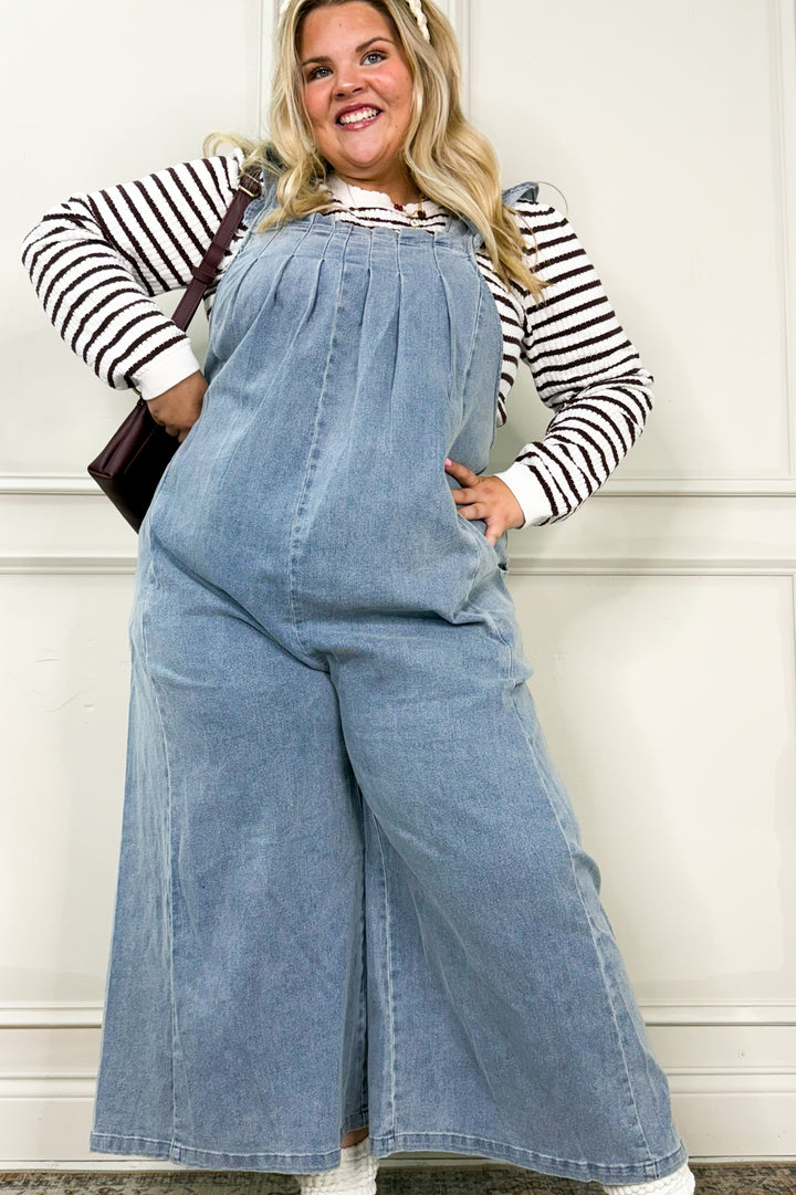Flutter Sleeve Pintuck Denim Curvy Jumpsuit