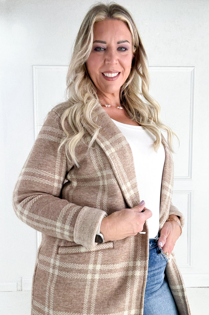 Kenzie Lapel Plaid Longline Coat