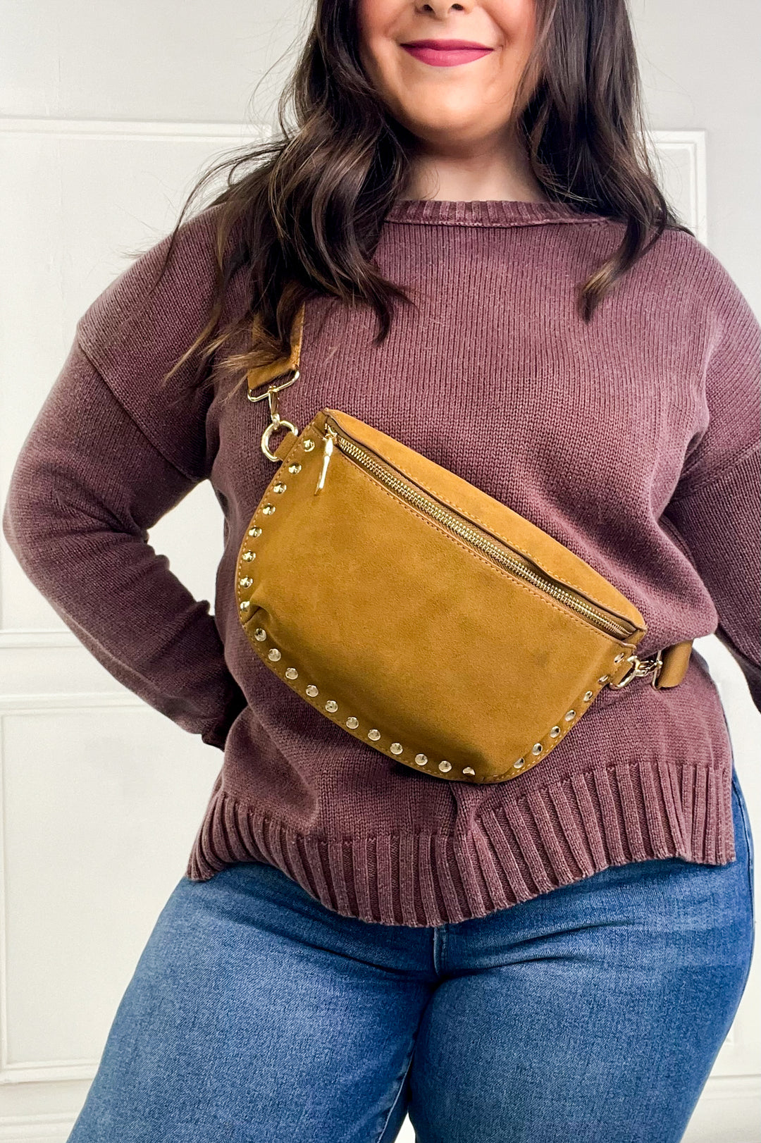 Suede Studded Crossbody Sling Bag