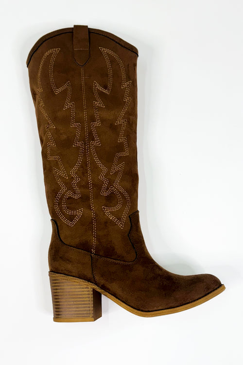 Western Stitch Suede Knee-High Cowboy Boots