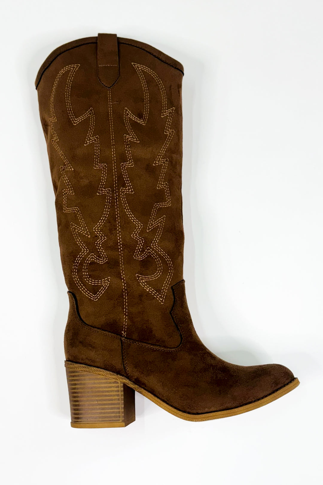 Western Stitch Suede Knee-High Cowboy Boots