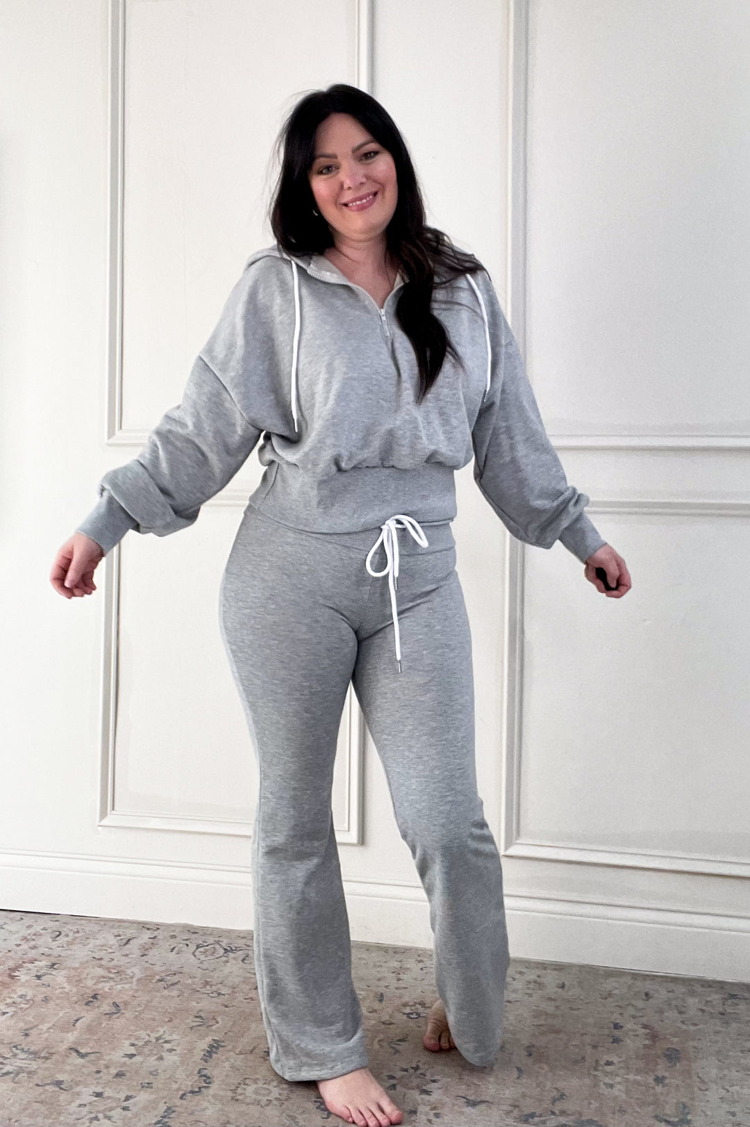 Crop Hooded Pullover & Wide Leg Drawstring Pants Set