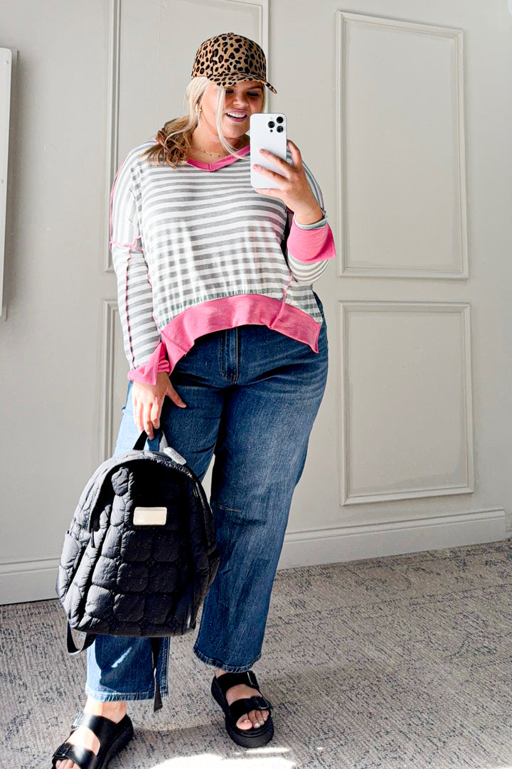 Drop Shoulder Hi Low Long Sleeve Curvy Top