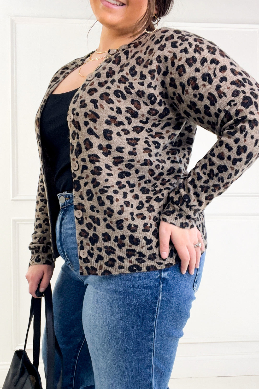 Stretchy Leopard Printed Sweater Cardigan