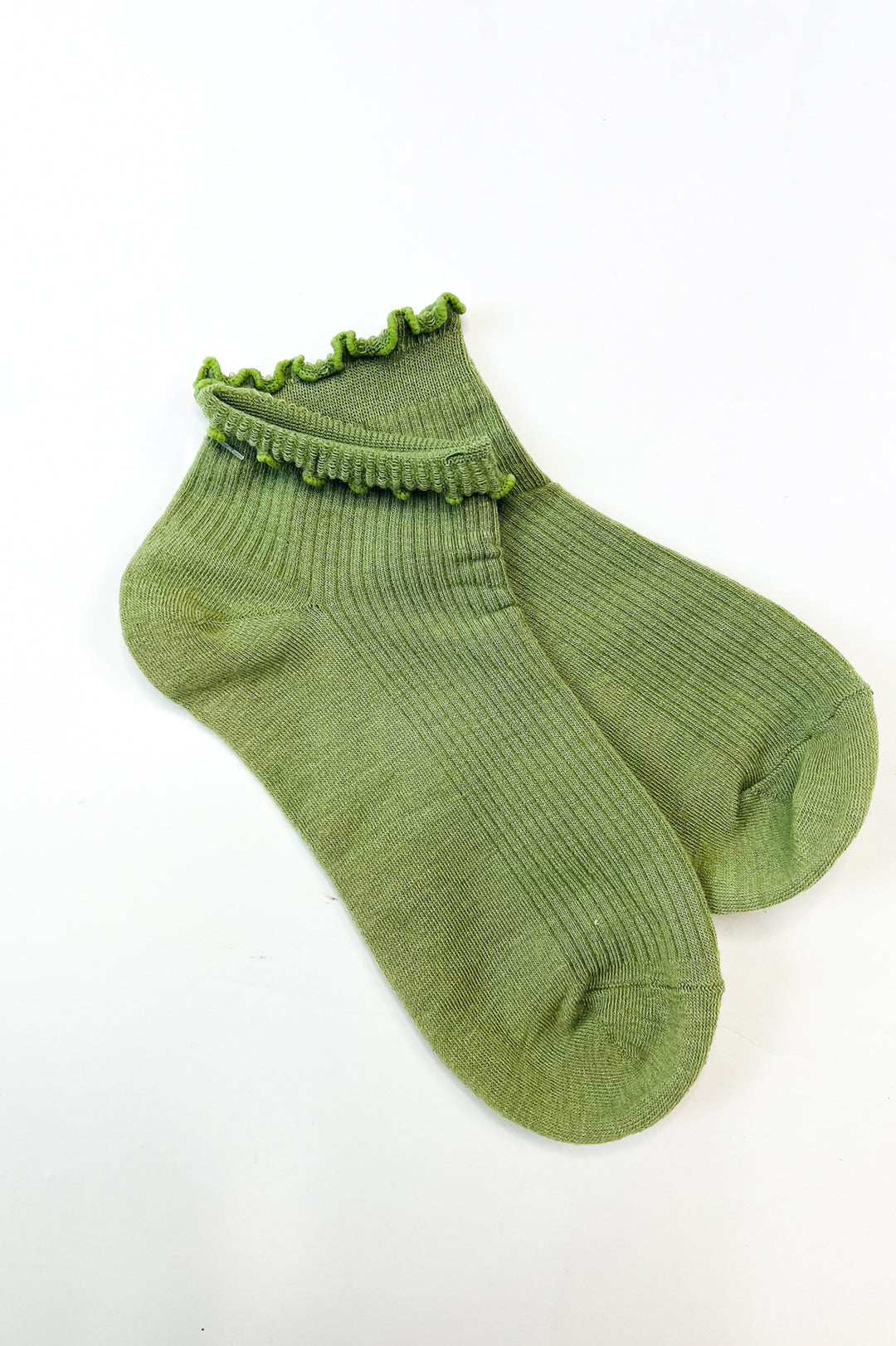 Thin Ruffle Trimmed Solid Ankle Socks