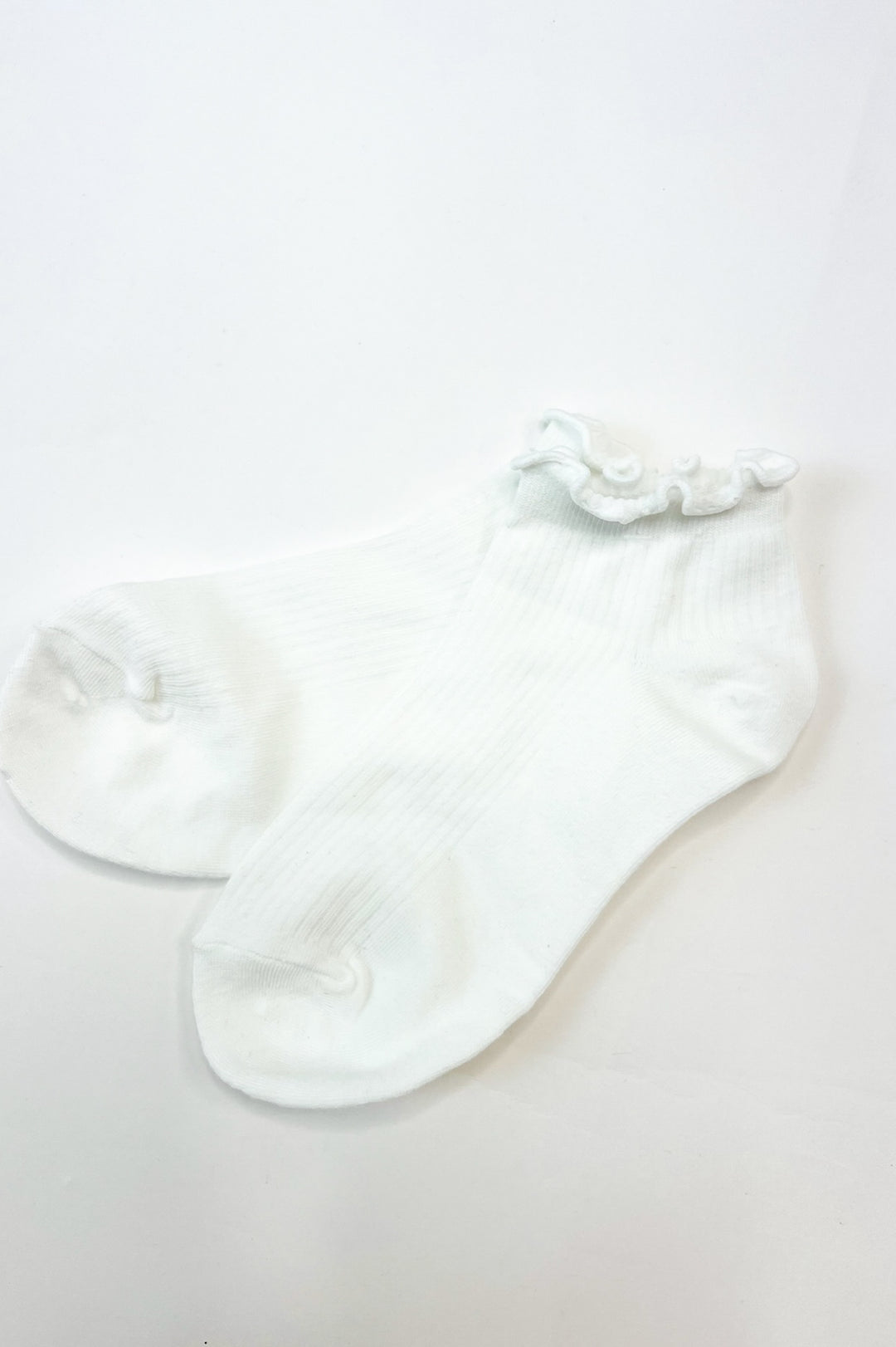 Thin Ruffle Trimmed Solid Ankle Socks
