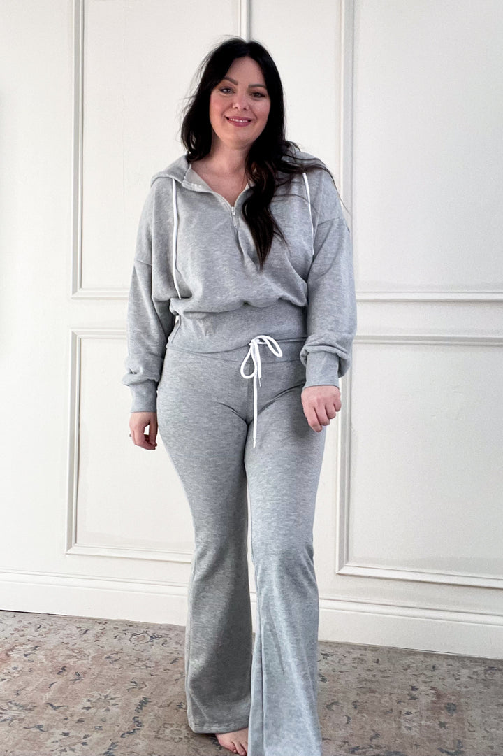 Crop Hooded Pullover & Wide Leg Drawstring Pants Set