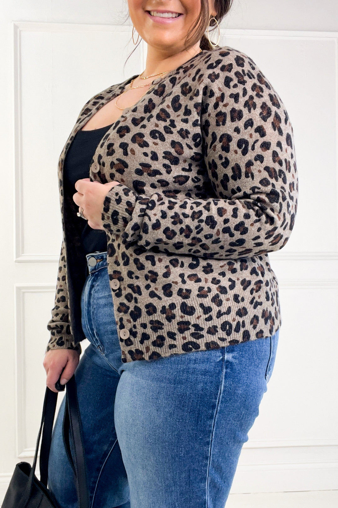 Stretchy Leopard Printed Sweater Cardigan