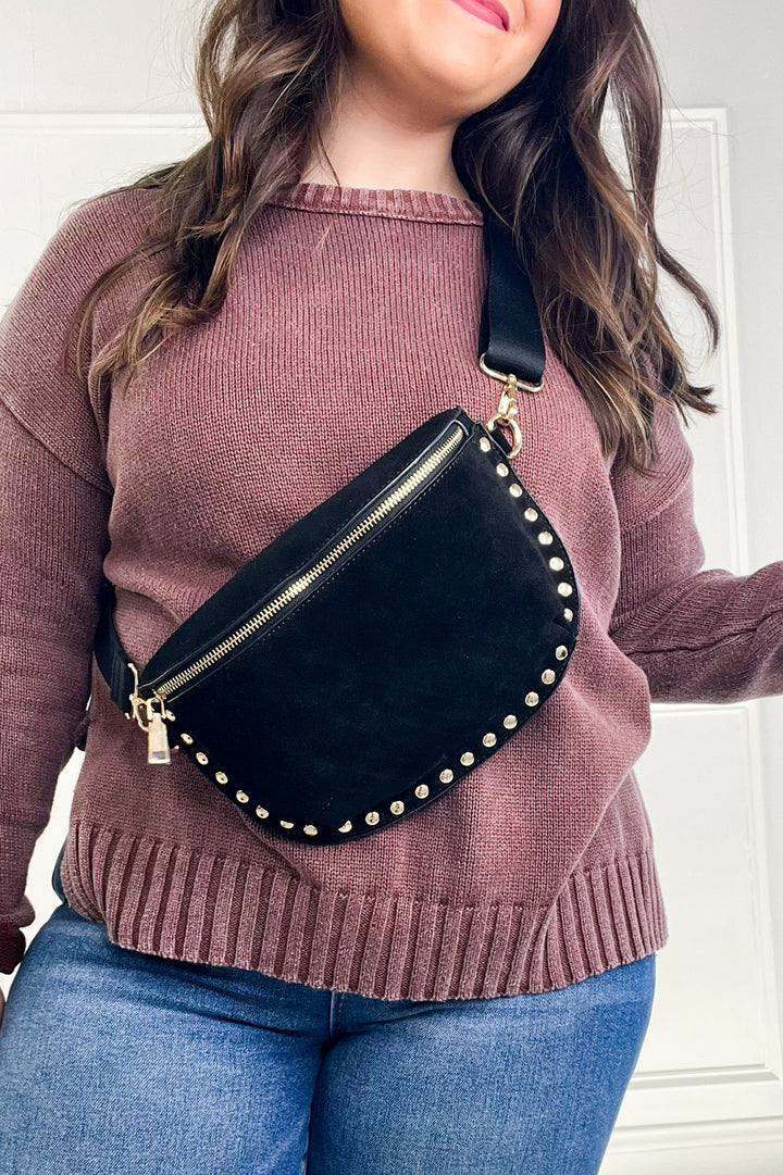 Suede Studded Crossbody Sling Bag