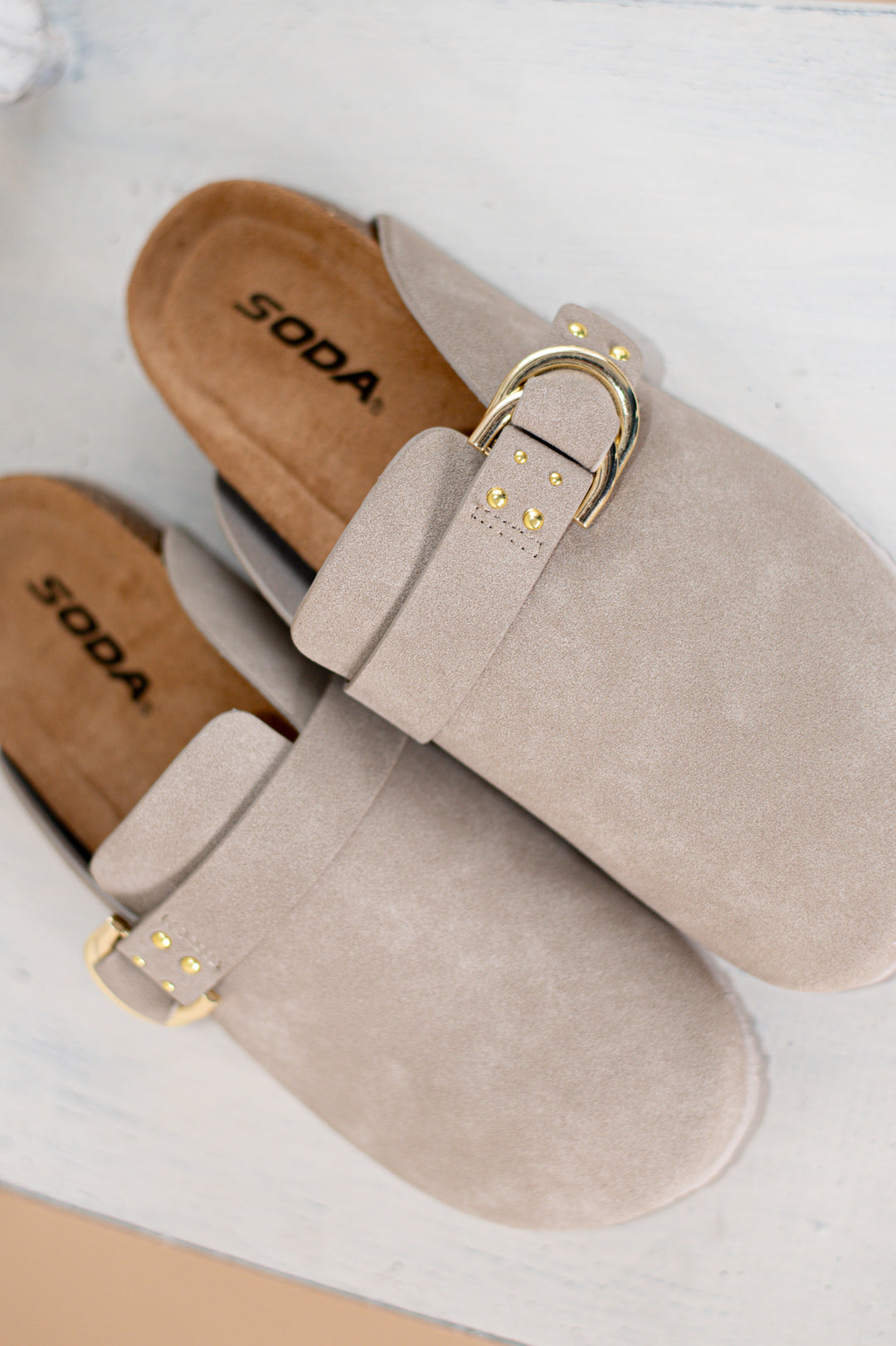 Cork Sole Gold Buckle Clogs