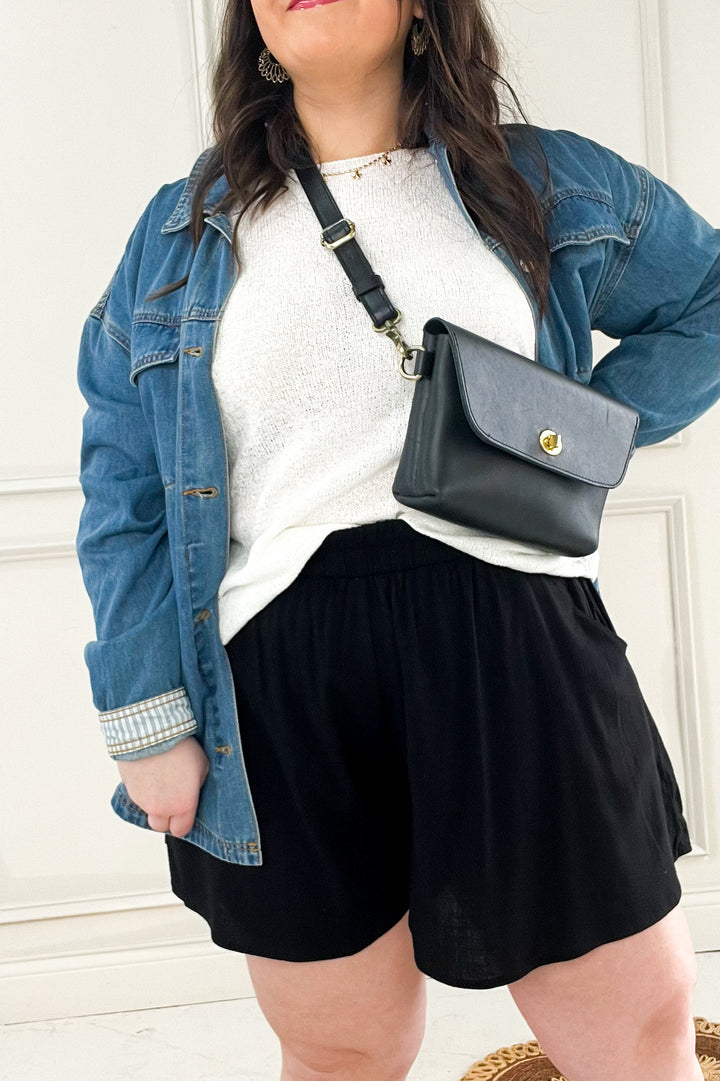 Woven Elastic Band Flowy Pocket Shorts