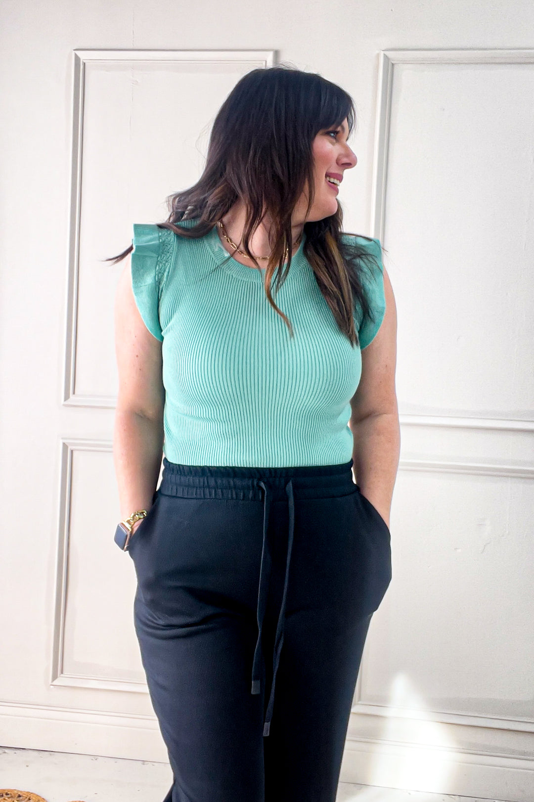 Short Ruffle Sleeve Sweater Top